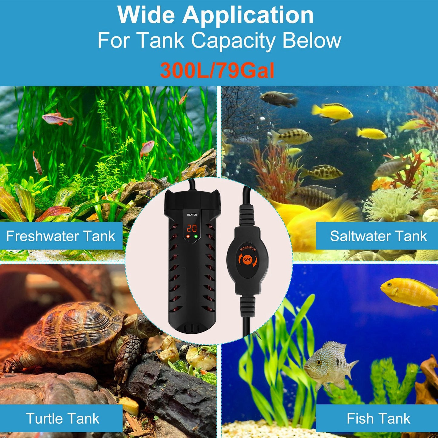 Submersible 500W Fish Tank Heater for Fresh & Saltwater