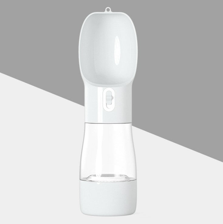 Clear water bottle with white cap on a gray background