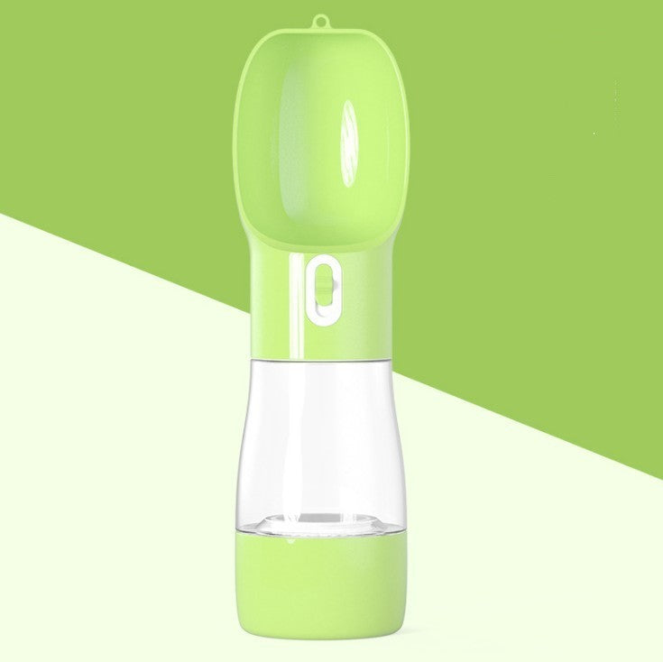 Green and clear water bottle with a green lid on a green and white background