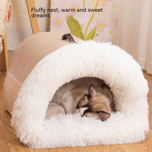 Warm Pet Nest – Soft Long-Fur Winter Bed