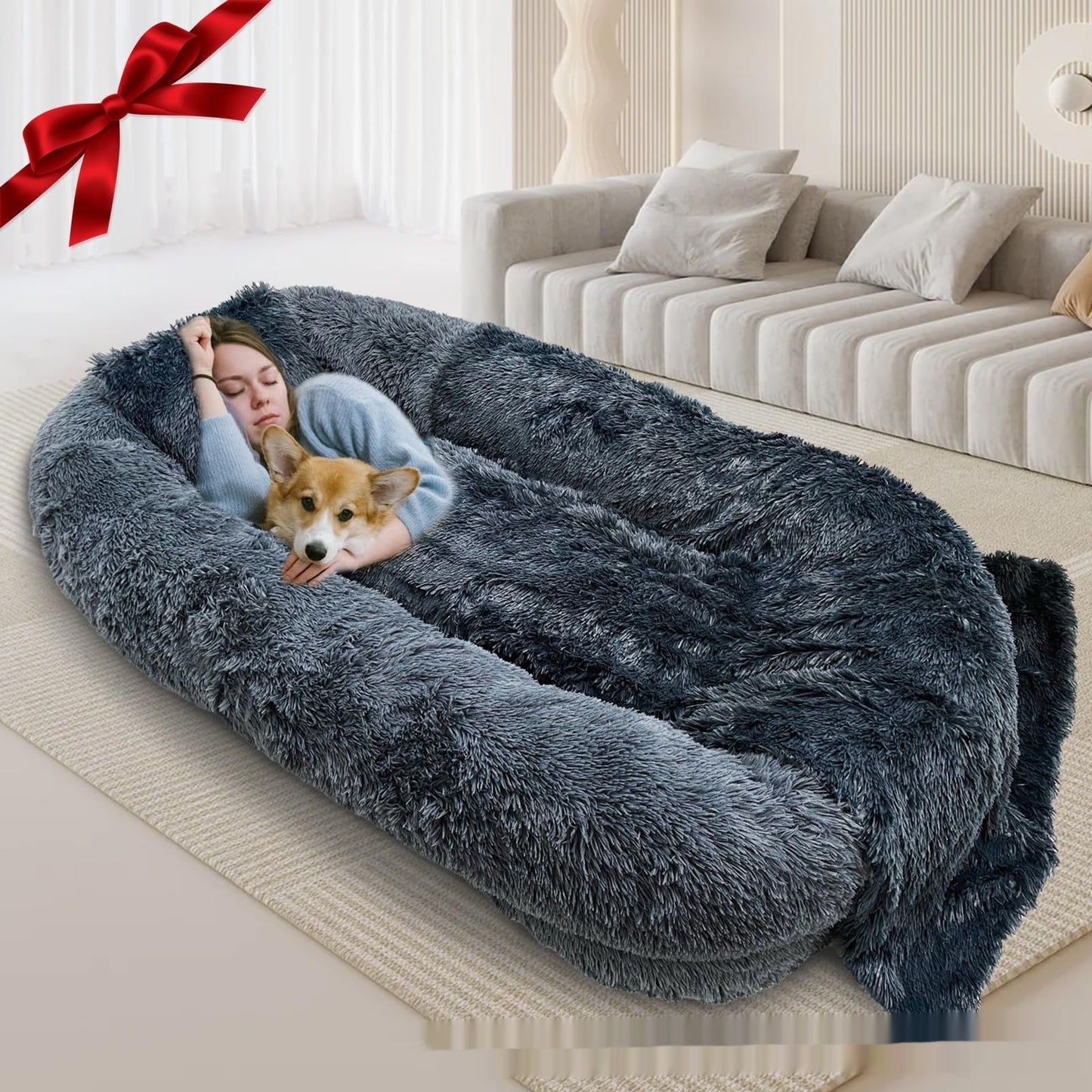 Cozy Queen Bed Plush Sofa for You and Your Dog
