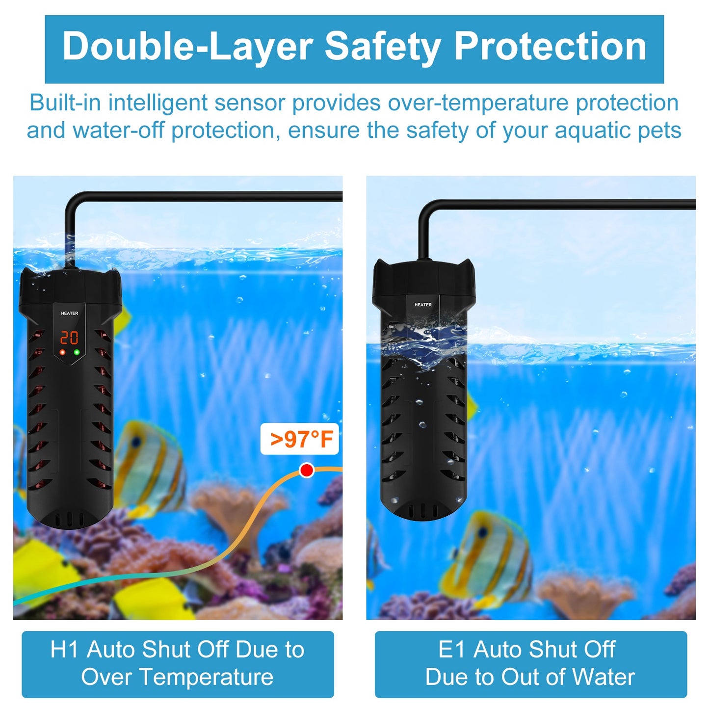 Submersible 500W Fish Tank Heater for Fresh & Saltwater