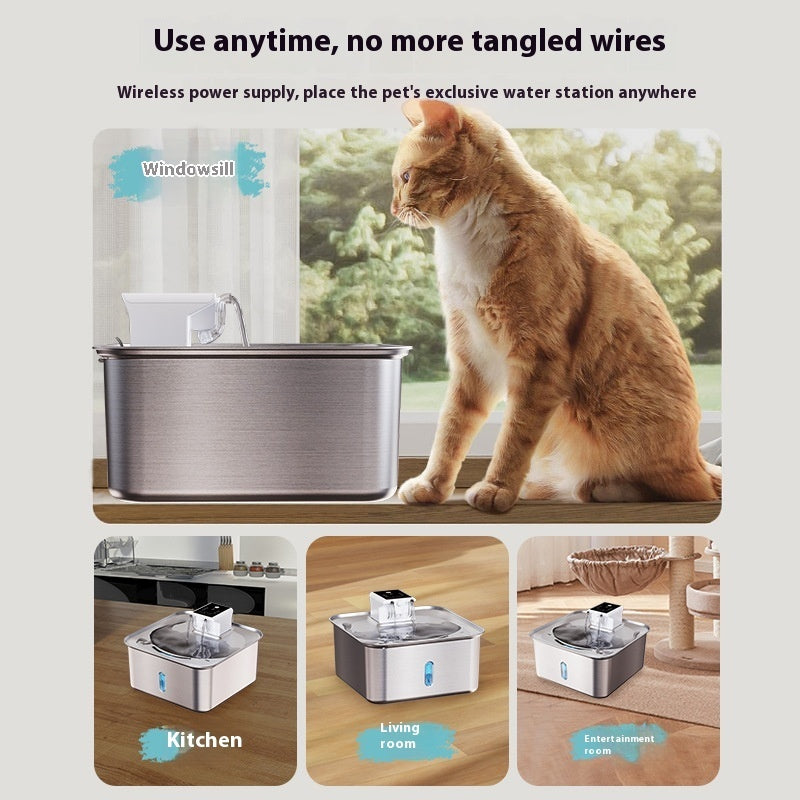 Wireless Stainless Steel Cat Fountain for Happy Hydration