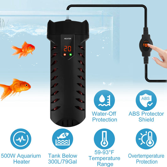 Submersible 500W Fish Tank Heater for Fresh & Saltwater
