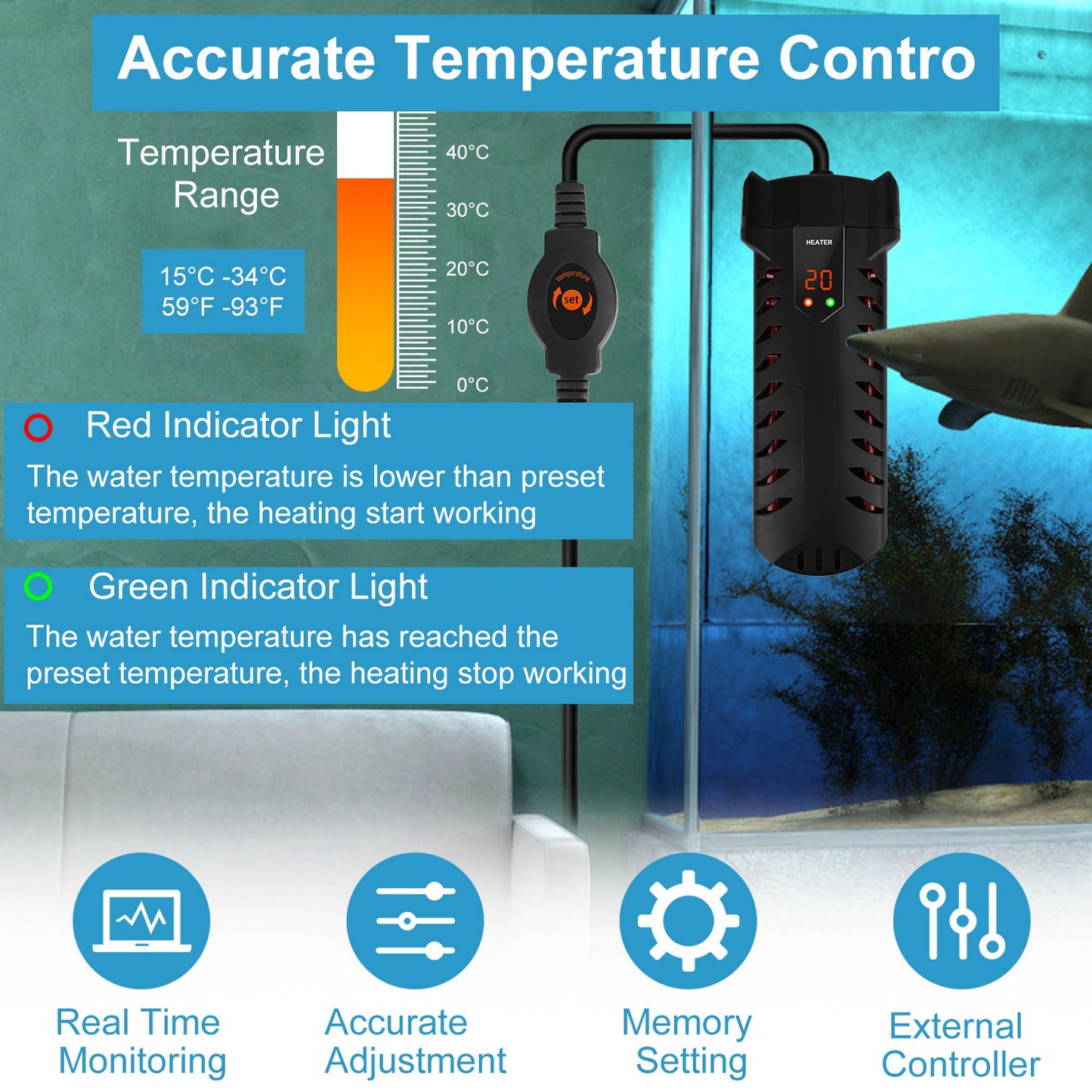 Submersible 500W Fish Tank Heater for Fresh & Saltwater