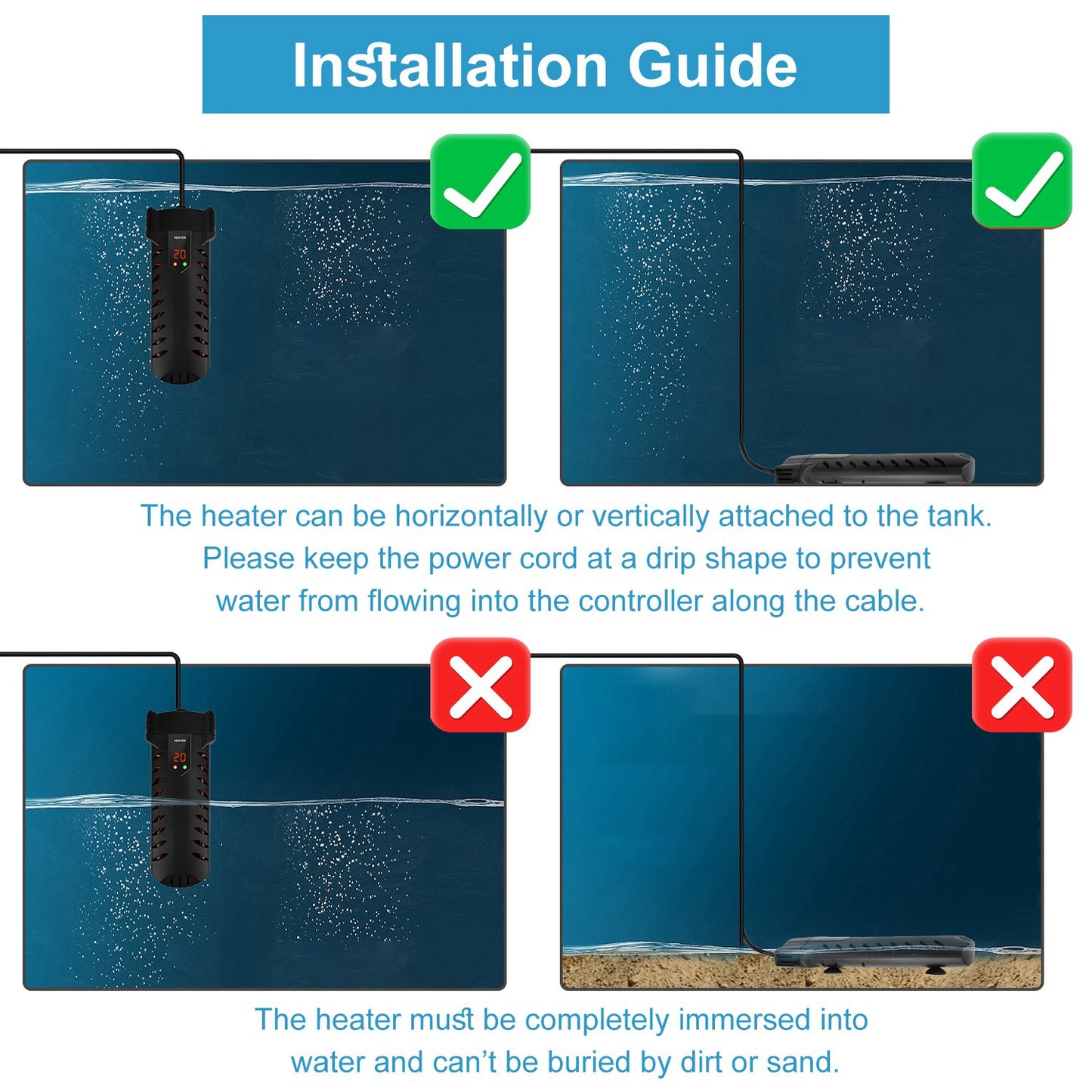 Submersible 500W Fish Tank Heater for Fresh & Saltwater