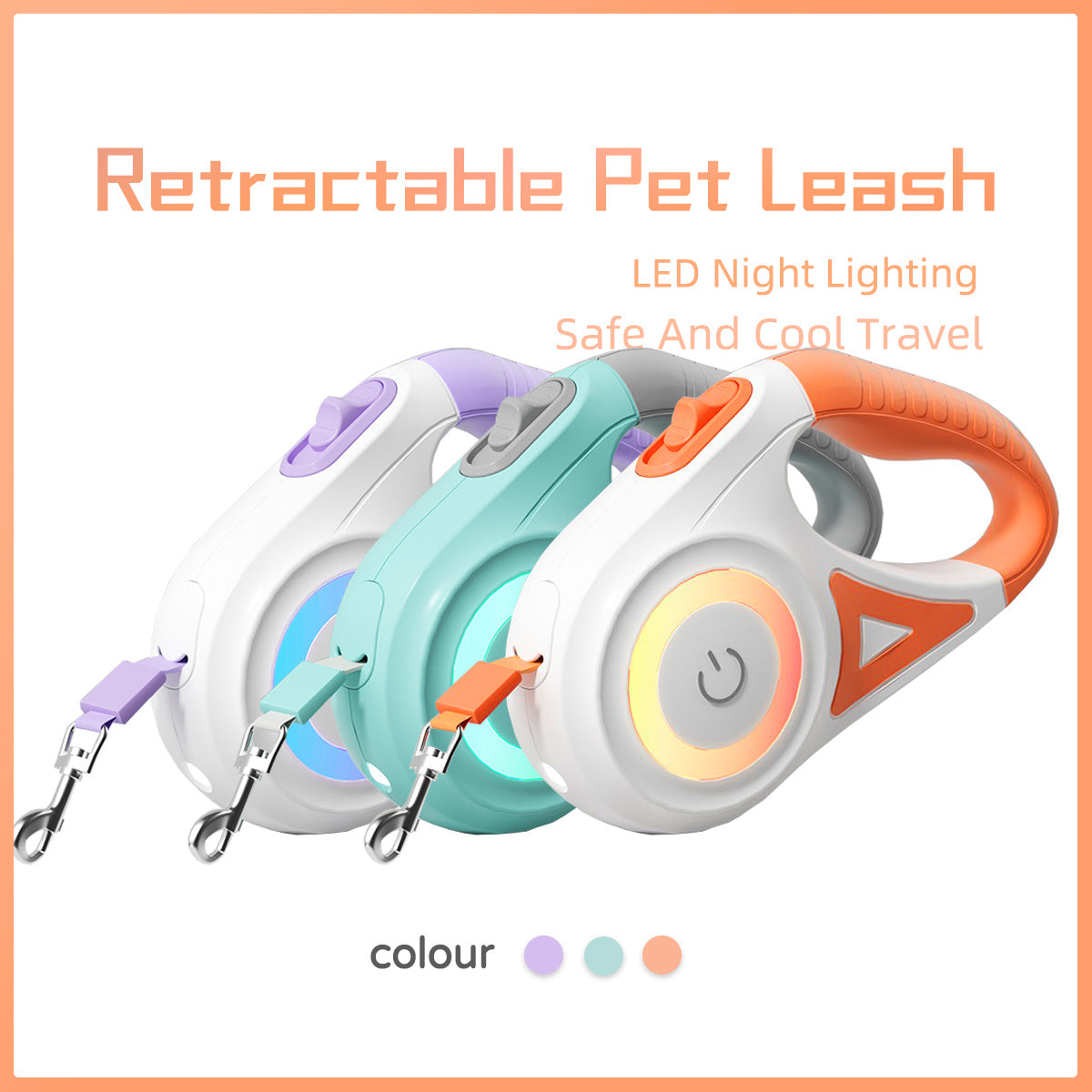Retractable Dog Leash with Collar and Safety Spotlight
